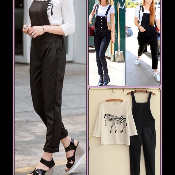 black overalls with white shirt