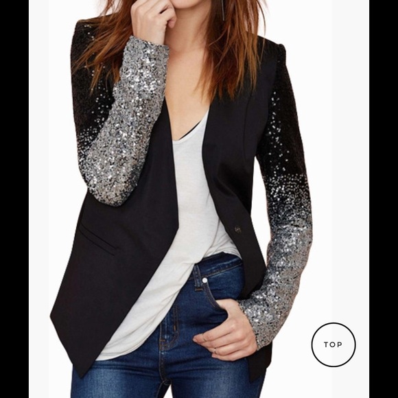 Black and silver sequin sleeve blazer