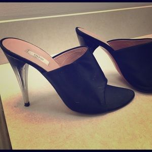Prada Black Satin Mules with Lucite Heel
