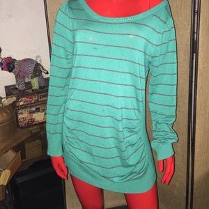 Teal and Gray striped sweater longer length
