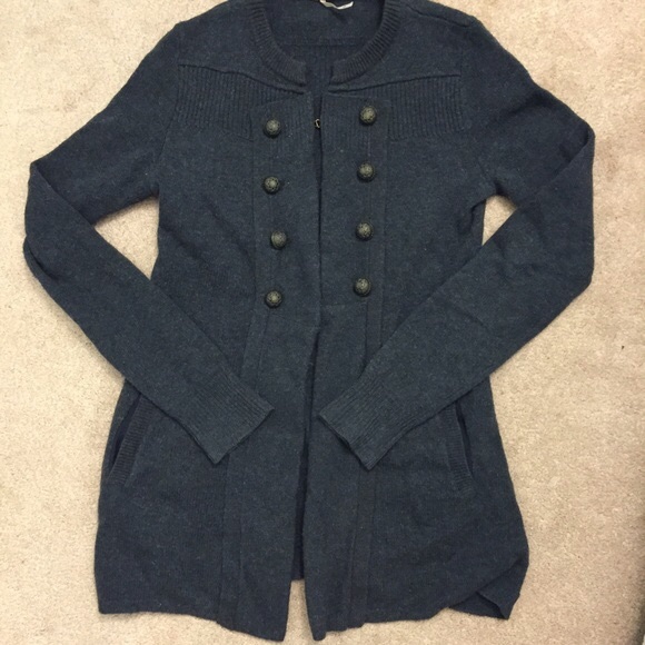 Free People charcoal military-style sweater.