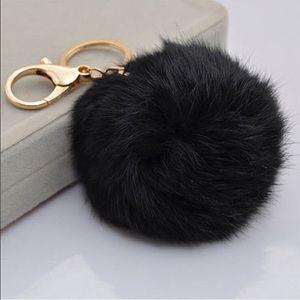 Black Gold Pom Pom Keychain Purse Accessory