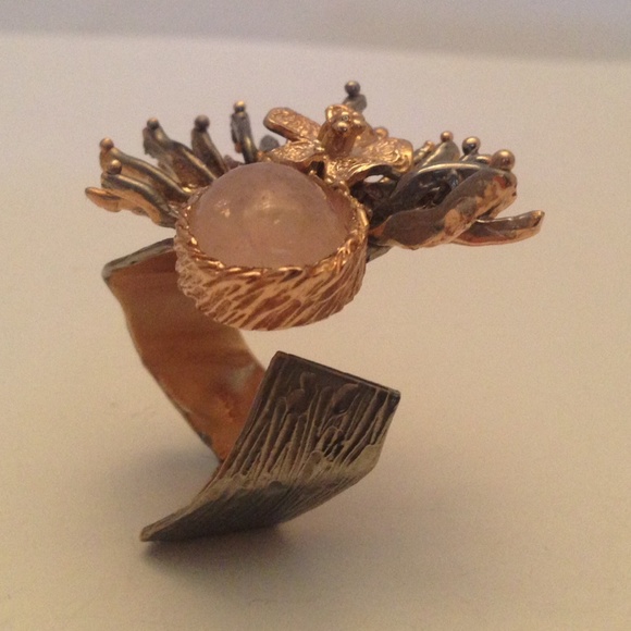 💯% 925 Sterling Silver & Rose quartz ART ring OS - Picture 2 of 4