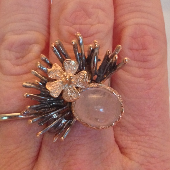 💯% 925 Sterling Silver & Rose quartz ART ring OS - Picture 4 of 4