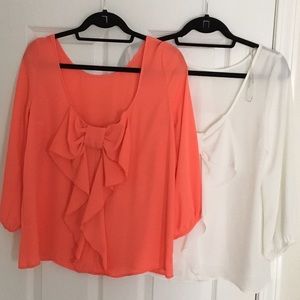 Bundle. Neon Orange & White top w/bow back detail