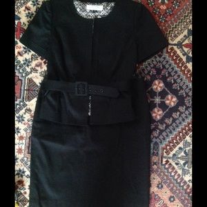 Tahari black jacket, belt, skirt suit