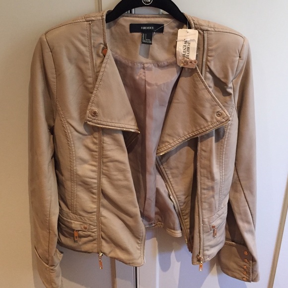 Moto jacket - beige faux leather jacket -small NWT