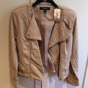 Moto jacket - beige faux leather jacket -small NWT