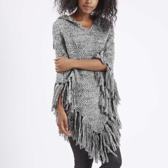 Topshop Sweaters - Top Shop Knitted Hooded Tassel Poncho