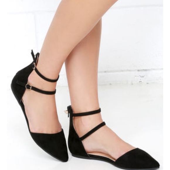 Black Suede Ankle Strap Flats🔥