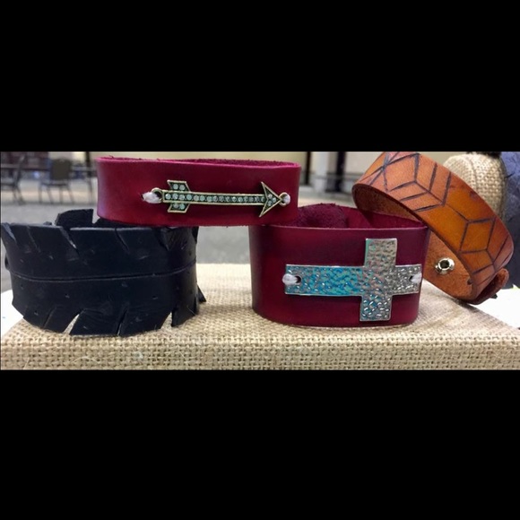 Leather bracelets various designs.  Feather cuff - Picture 2 of 3