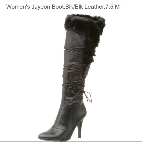 Nine West black leather boots with fur trim