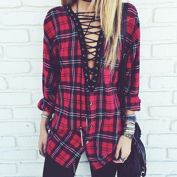 LF Vintage Lace up Flannel - Picture 1 of 4