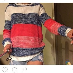 A knitted white blue & red sweater from forever21
