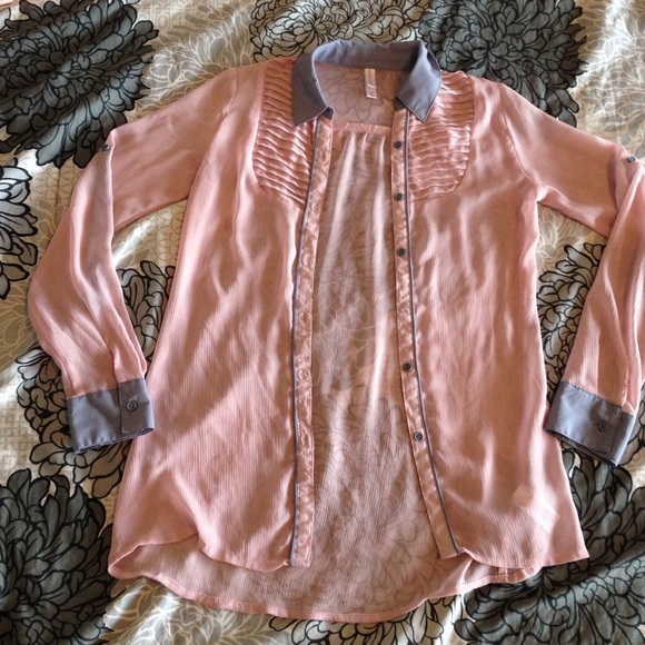 Sheer Pink and Gray Button Down