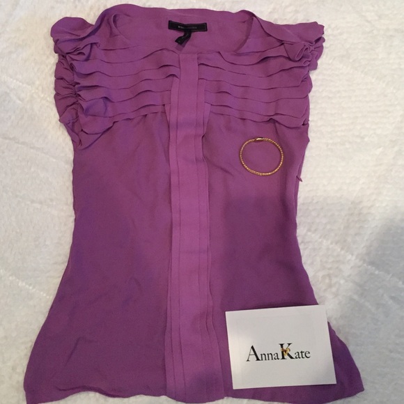 BCBG purple ruffle short sleeve 100% silk