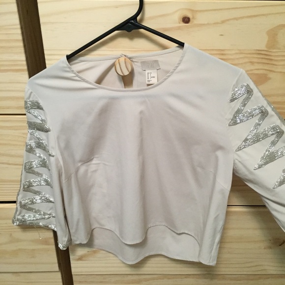 H&M Trend Off White Silver Embroidered Top