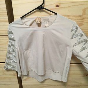 H&M Trend Off White Silver Embroidered Top