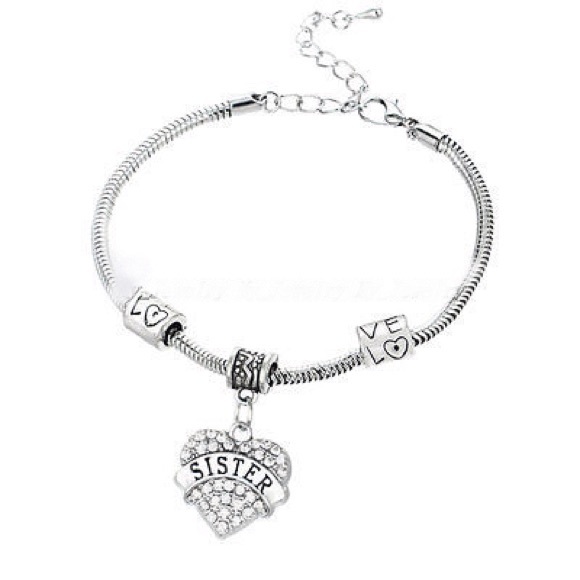 Silver sister heart charm bracelet.