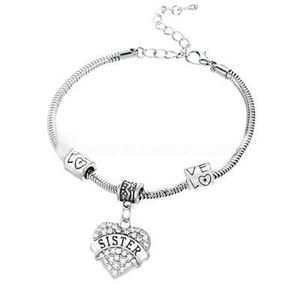 Silver sister heart charm bracelet.