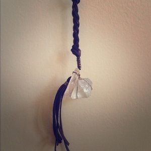Wrapped Quartz w leather tassle pendant