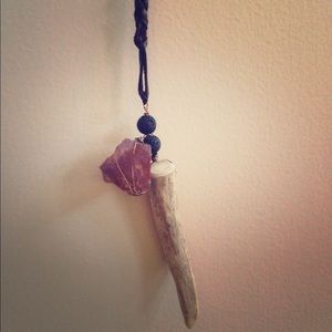 antler and wrapped rose quarts pendant