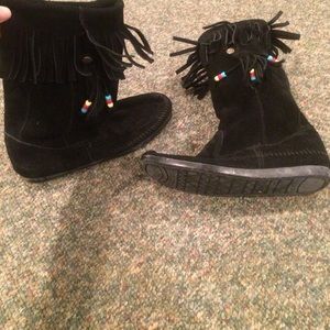 Black moccasin mid calf boots