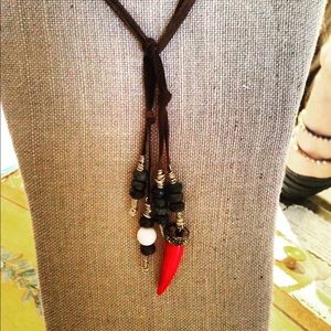 Leather beaded lariat necklace