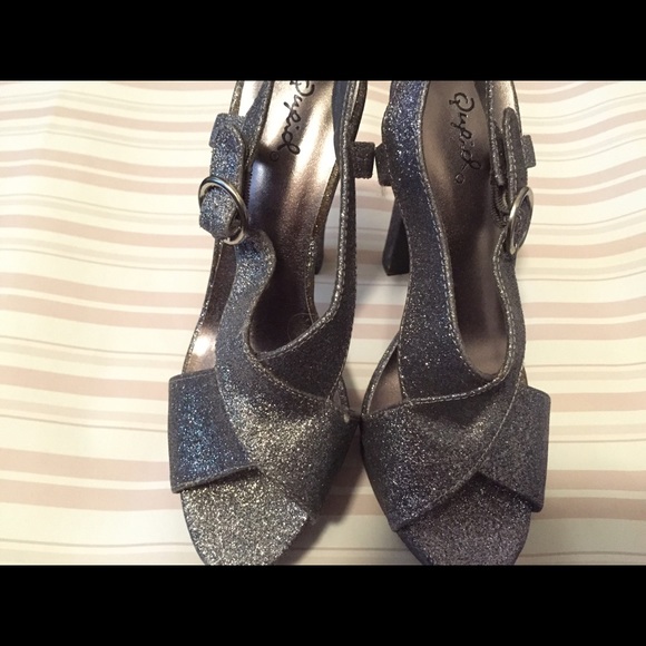 Silver glitter slingback heels