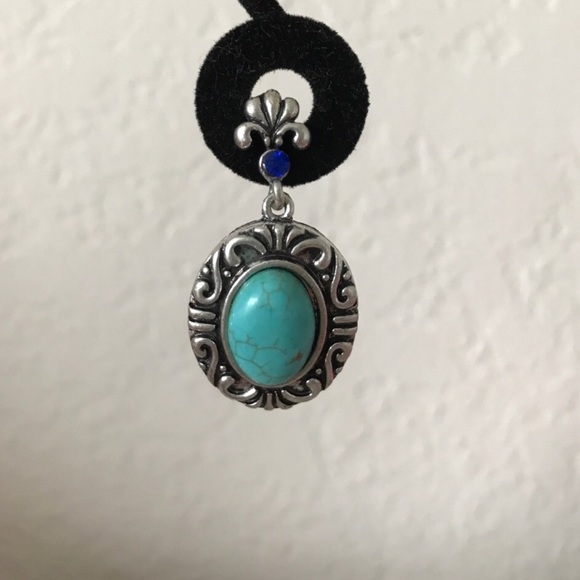 Natural Turquoise Stone + Silver Drop Earrings - Picture 2 of 4
