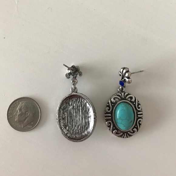 Natural Turquoise Stone + Silver Drop Earrings - Picture 3 of 4