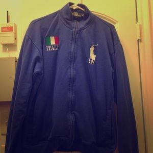 Mens blue Italy polo zip up sweatshirt.