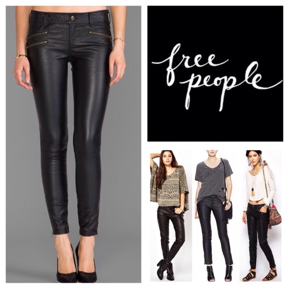 Free People Pants - Free People Black Moto Faux Leather Jeans.  NWT.