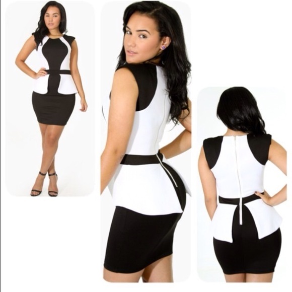 Peplum Dress - Black & White