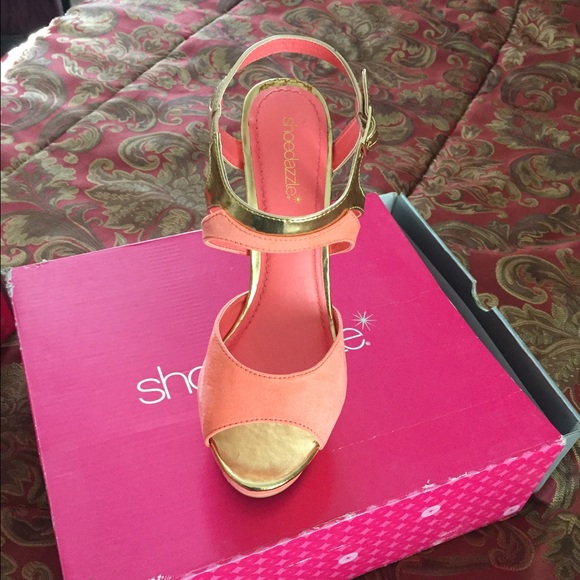 Coral & tan platform heels