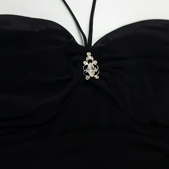 Classic 90's Black Silk Sweetheart Neck Line Dress - Picture 3 of 4