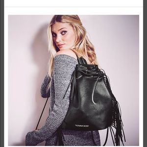 NWT VS Fashion Show Black Leather Backpack