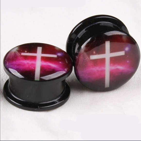 Cross Plugs Size 1/2" w/ Pink Galaxy Background