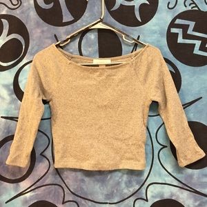 Grey Knit Wide Neck 3/4 Sleeve Shirt
