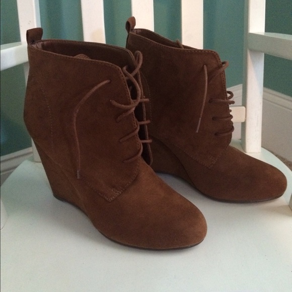 Brown suede lace up booties