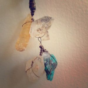 Leather necklace with multi-stone pendant