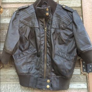 Brown Faux Leather Biker Jacket