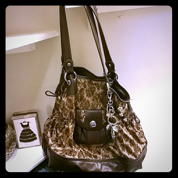 Kathy Van Zeeland Gold & Brown Animal Print Purse