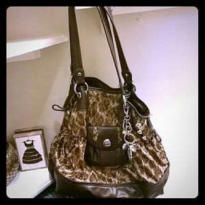 Kathy Van Zeeland Gold & Brown Animal Print Purse