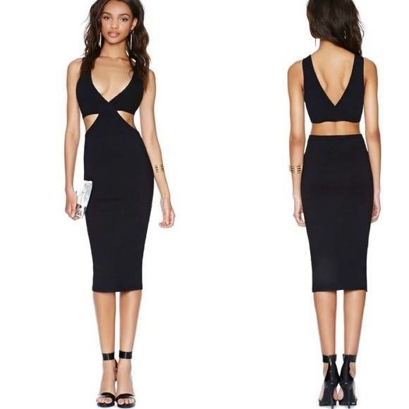 Black midi dress - deep v