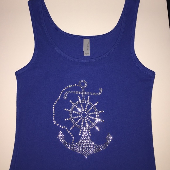 NEW! Blue bling anchor tank top made by Me! Size S