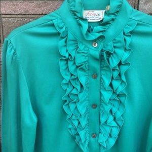 Vintage Green Ruffle Blouse