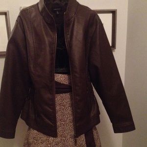 Leopard Print Skirt and Faux Leather Jacket