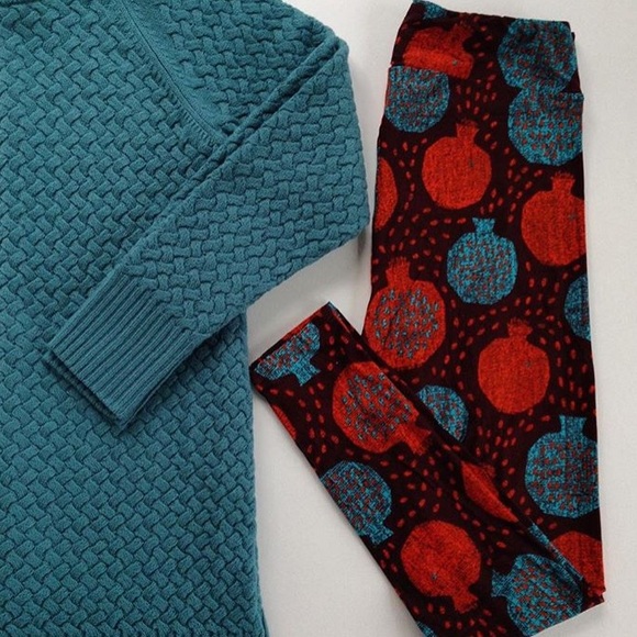 Buttery Soft Brown Leggings With Orange + Teal