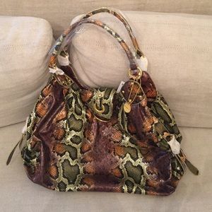 New Brown and green snake skin print hobo